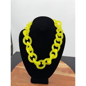 J.Crew Chunky Link Necklace Women Neon Yellow Acrylic Oversized Statement Chain